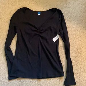 Long sleeve cinched-front rib-knit t-shirt old navy
